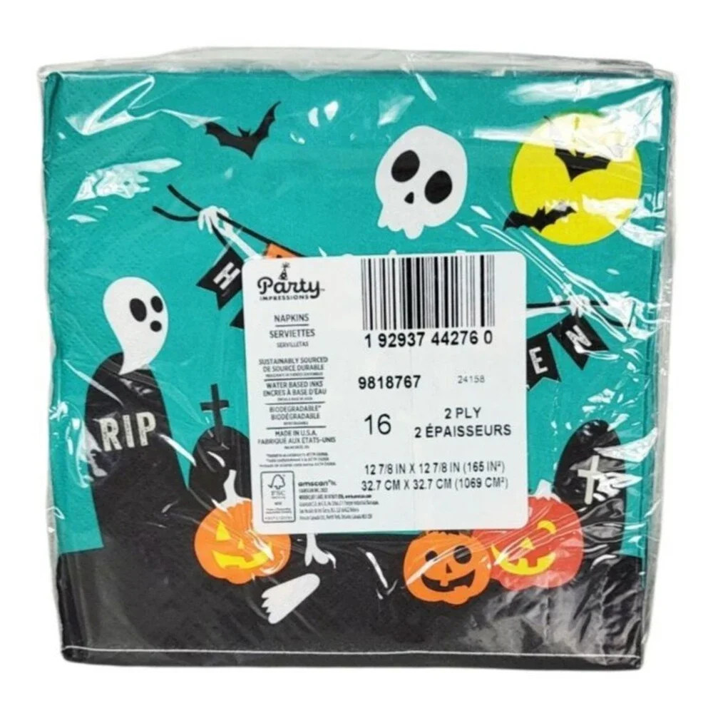 VTG 80s 90s Halloween Party Skull Ghosts Bats Paper Napkins 16 Ct Lot Of 6 Pks.